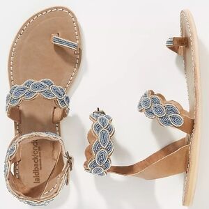 Laidback London Tan Sandals with Blue Beaded Straps